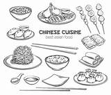 Food Chinese Cuisine Vector Outline Asian Icon Set Premium sketch template