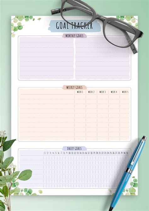 printable goal tracker floral style