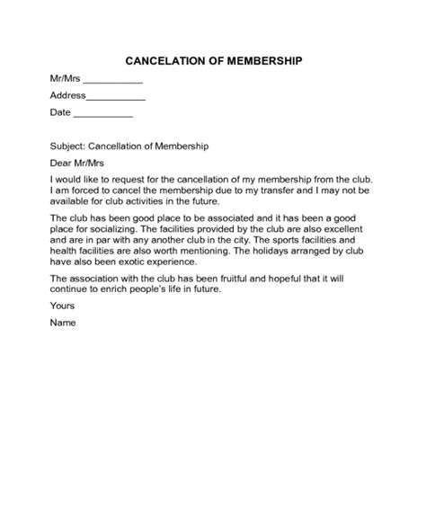 cancel membership letter sample