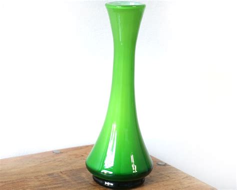 Mid Century Hand Blown Glass Vase White Cased Glass Vase 50s Etsy