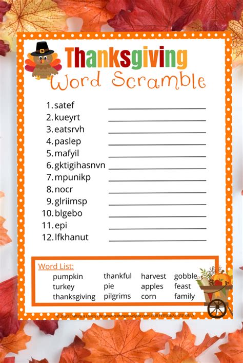 thanksgiving word scramble  printable