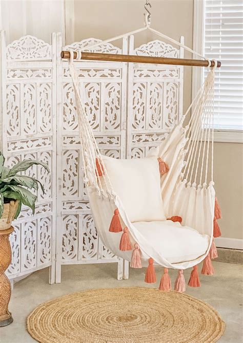 pink hanging chair bedroom swing  tassels boho hanging chair