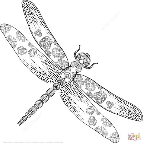zentangle dragonfly coloring page  printable coloring pages
