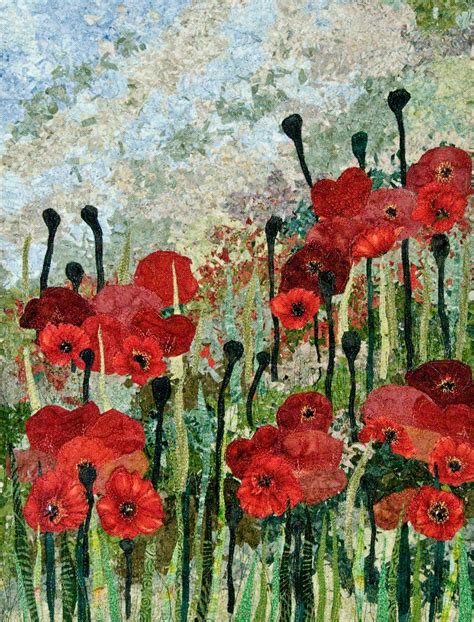 poppies impressionistic  ann loveless landscape art quilts fabric