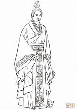 Colorear Hanfu Chino Traje Chinos Chines Wearing Chinesa Kolorowanka Chiny Tang Drukuj sketch template
