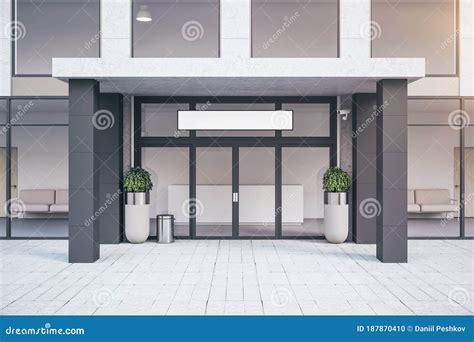 front view  entrance  contemporary office building stock