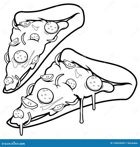 slices  pizza vector black  white coloring page stock vector