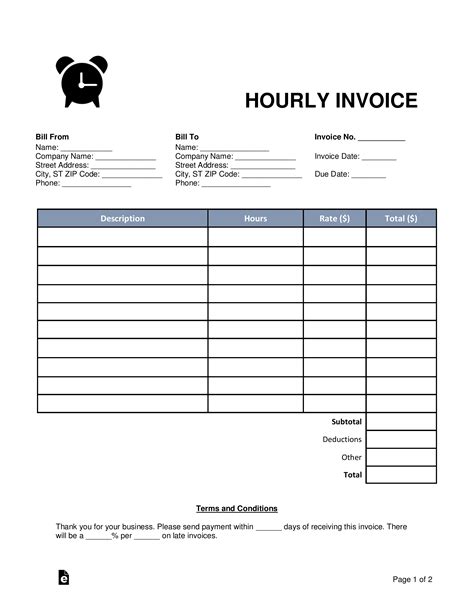 invoice hours worked template