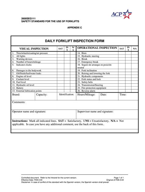 weekly forklift inspection checklist template tutoreorg