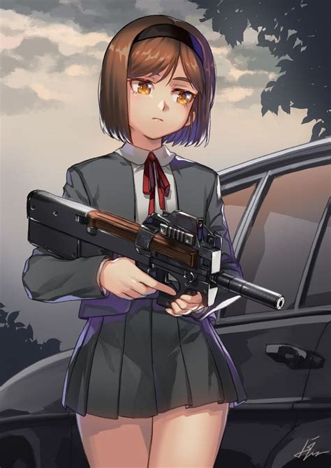 safebooru 1girl bangs black hairband brown hair car closed mouth