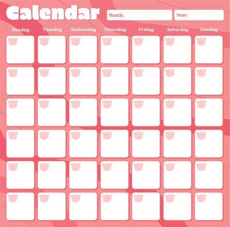 calendar printable cute customize  print