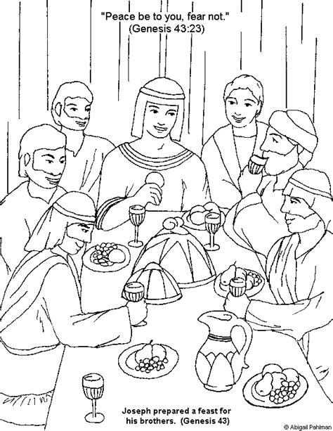 joseph prepares  feast   brothers  bible coloring pages
