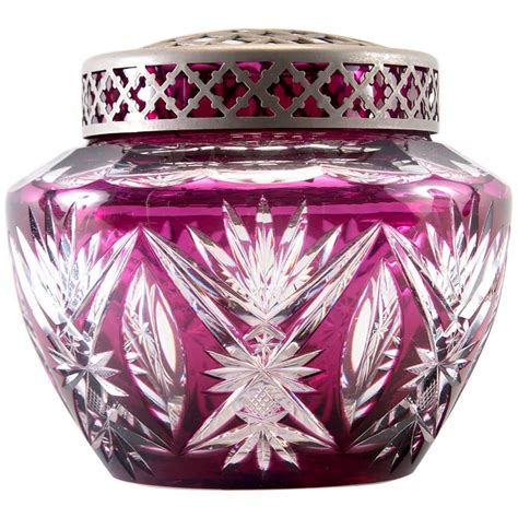amethyst cut crystal rose bowl with original brass flower holder at 1stdibs
