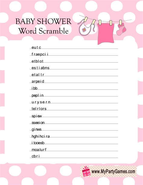 printable baby shower word scramble game puzzles