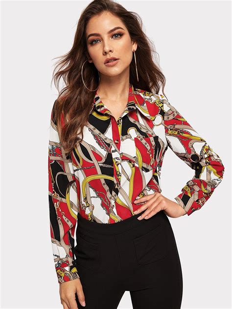 chain print blouse blouses tops women fashion blouse printed