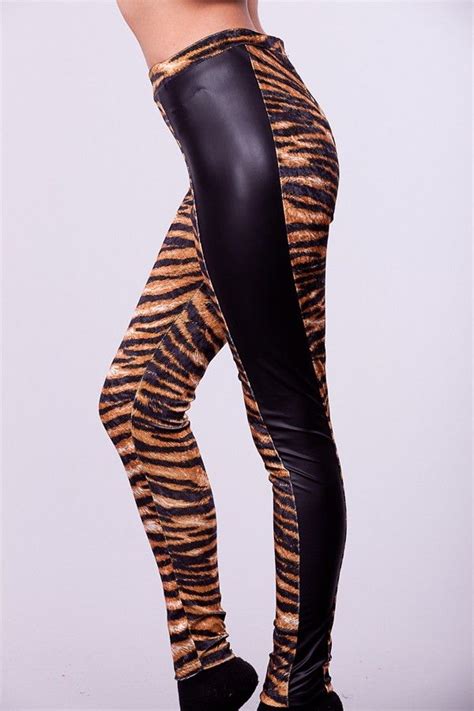 tiger print faux leather insert leggings tiger print leggings tiger