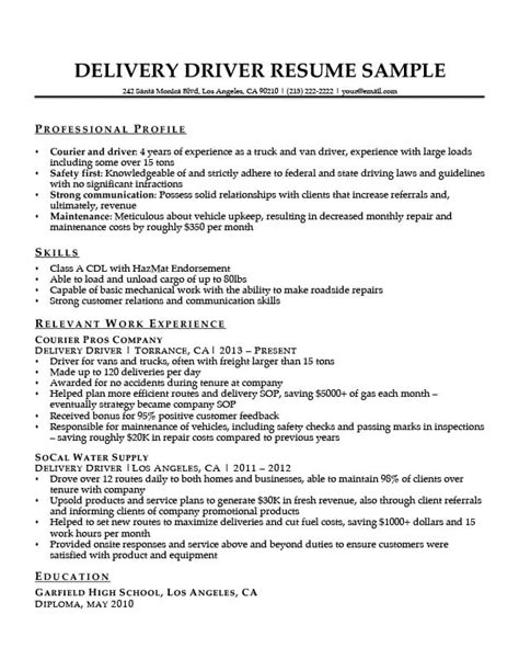 Pizza Delivery Driver Resume