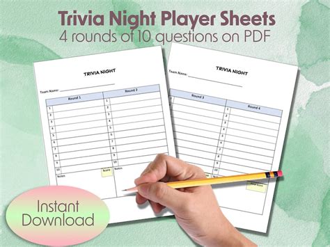 trivia answer sheet printable   rounds   questions blank
