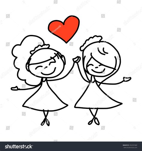 Hand Drawing Cartoon Concept Happy Same Sex Royalty Free Stock Vector