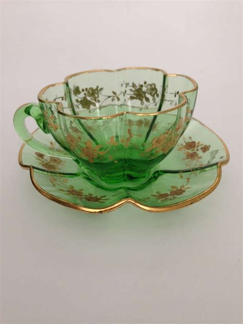 Set Of Six Individual Moser Cups And Saucers Gilt And Enameled C 1900