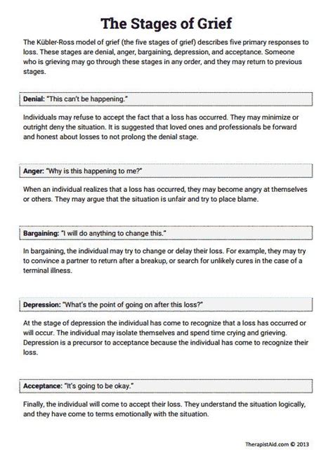 grief worksheets  adults