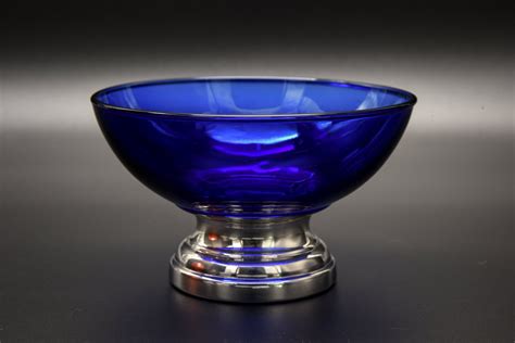 Vintage Roberts And Dore Cobalt Blue Glass Bowl With Silver Etsy