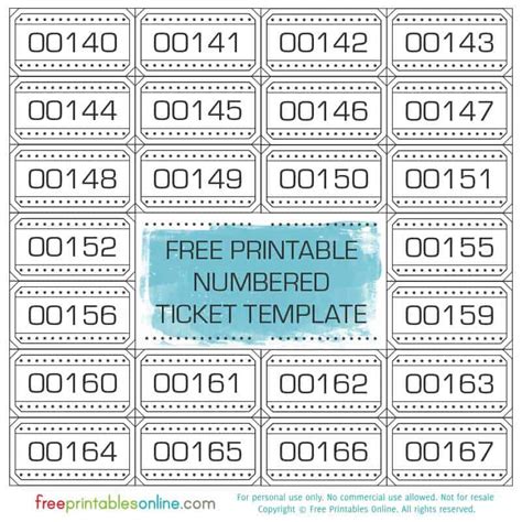 printable numbered ticket template  printables