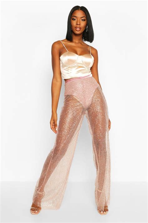 glitter mesh pants boohoo trousers printed palazzo pants fashion