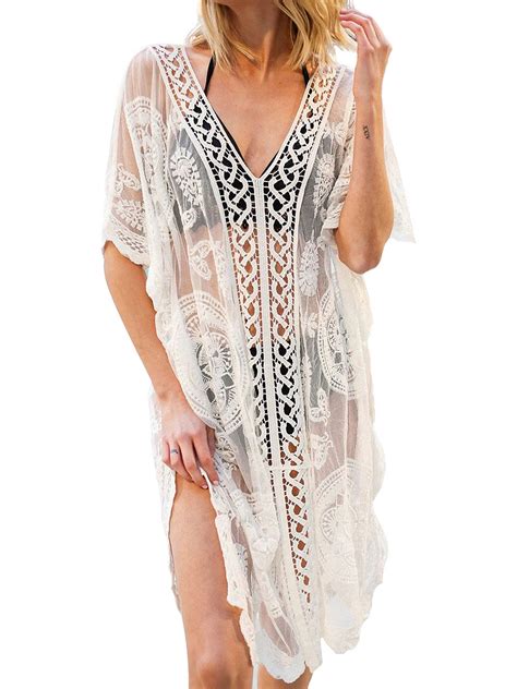 swimsuit cover ups for women v neck hollow out crochet lace summer