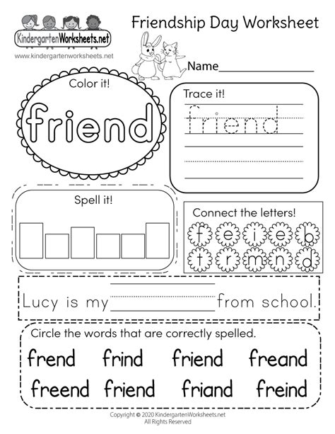 friendship day worksheet  printable digital