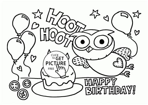 funny owl   birthday card coloring page  kids holiday coloring