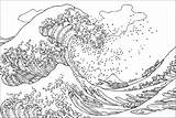 Coloring Tsunami Pages Hokusai Kanagawa Japanese Wave Vague Coloriage La Great Grande Off Kangawa Woodblock Famous Color Artist Ukiyo Adult sketch template