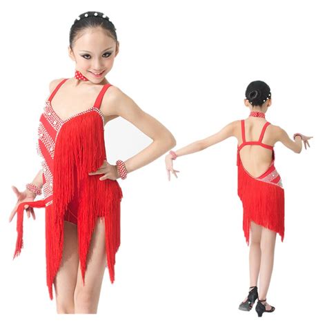 new high end girls women tassels red professional latin dance dress