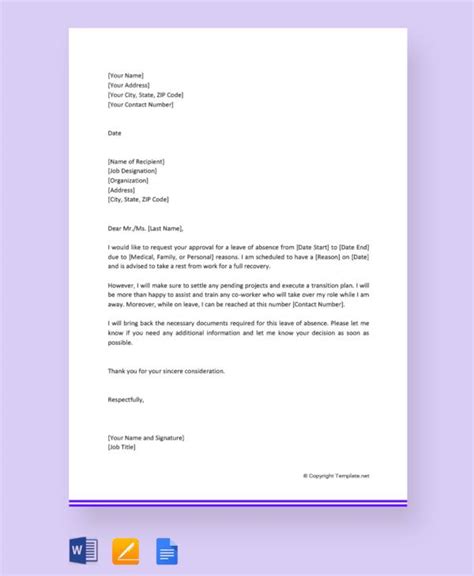 leave  absence letter templates  ms word google docs