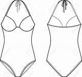 Swimsuit Drawing Bathing Suit Piece Vector Illustration Getdrawings sketch template