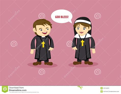 cute nun says god bless to priest cartoon style vector