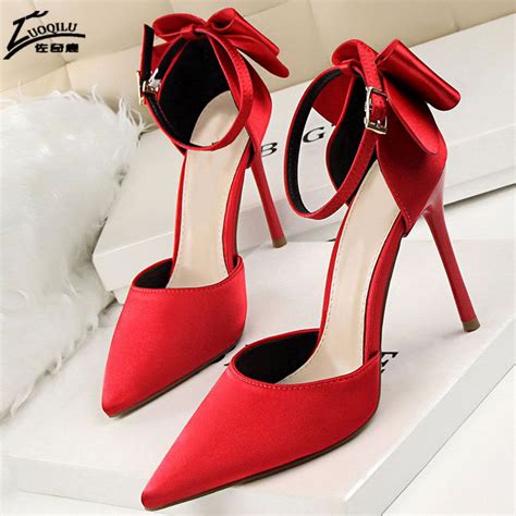 Sexy High Heels Shoes Women Red Bow Wedding Women Shoes High Heel