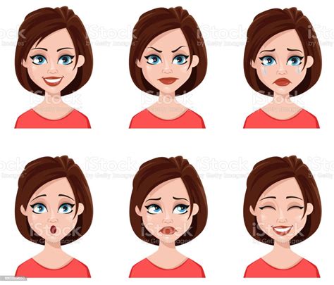 ilustración de expresiones faciales de una mujer linda y más vectores