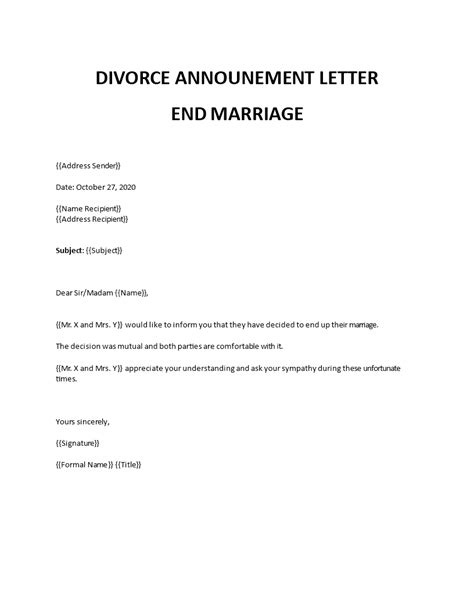 divorce announcement letter  marriage