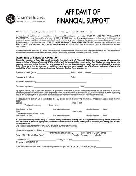 affidavit  support sample letter    letter template
