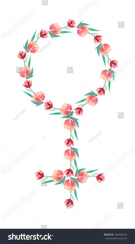 watercolor flower wreath feminism power symbol stock vector 260308154