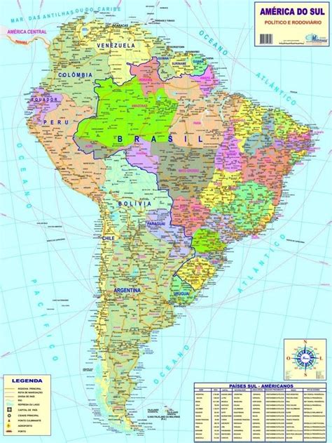 Mapa Da América Do Sul Político 89 X 117 Cm Frete Grátis R 16 90