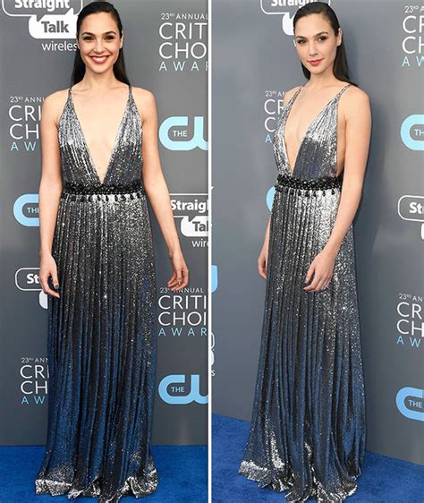 Critics Choice Awards 2018 Gal Gadot Flaunts Cleavage In Low Cut Gown
