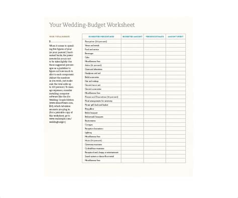 wedding budget templates   docs xls format