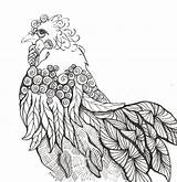 Chicken Zentangle Drawing Coloring Doodle Tattoo Pages Walker Choose Board Visit Susan January Curly sketch template