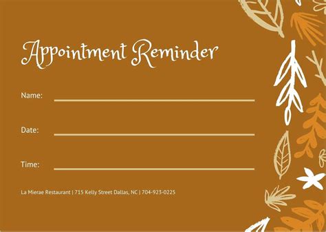 printable appointment reminder card template resume gallery