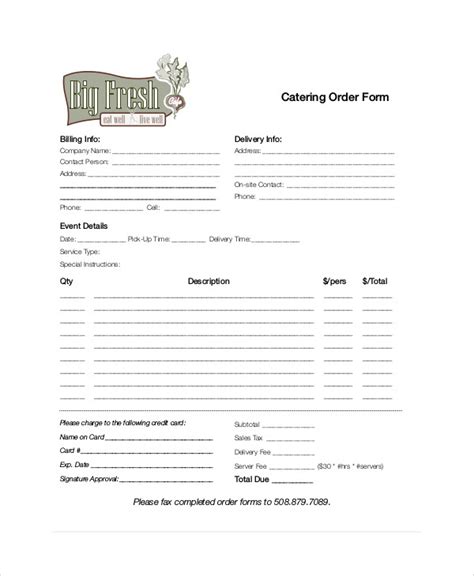 sample catering order forms  ms word