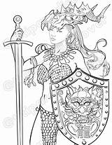 Warrior Female Coloring Adults Instant Fantasy sketch template