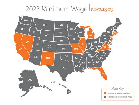 map of u s states with 2023 minimum wage increases