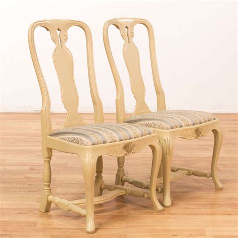 set   cream dining chairs  striped upholstery loveseat